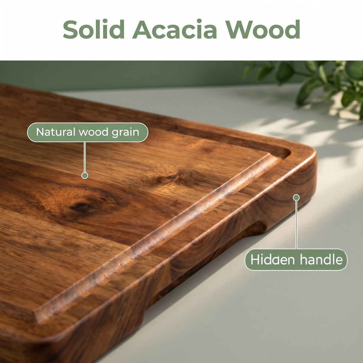 Plateau de service en acacia à rainure à jus — 38 x 26 cm