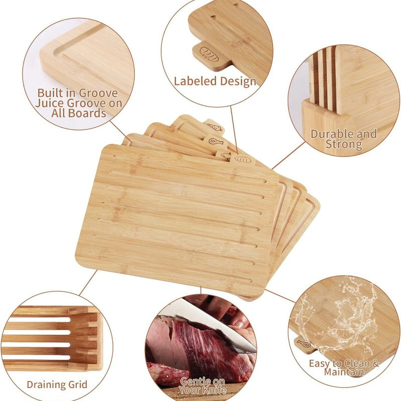 Planche à découper en bambou avec support — lot de 4, 36,3 x 11,9 cm