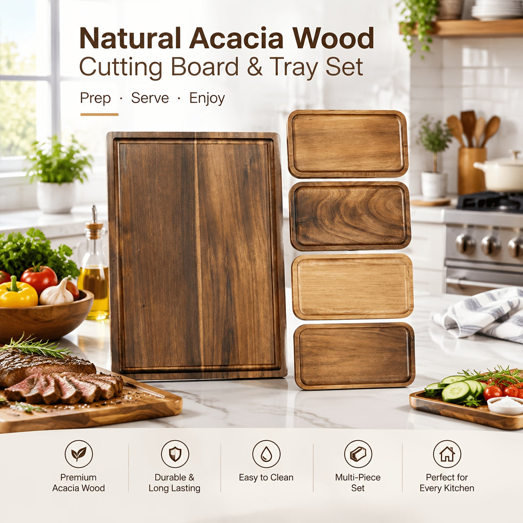 Planche à découper en acacia — lot de 5