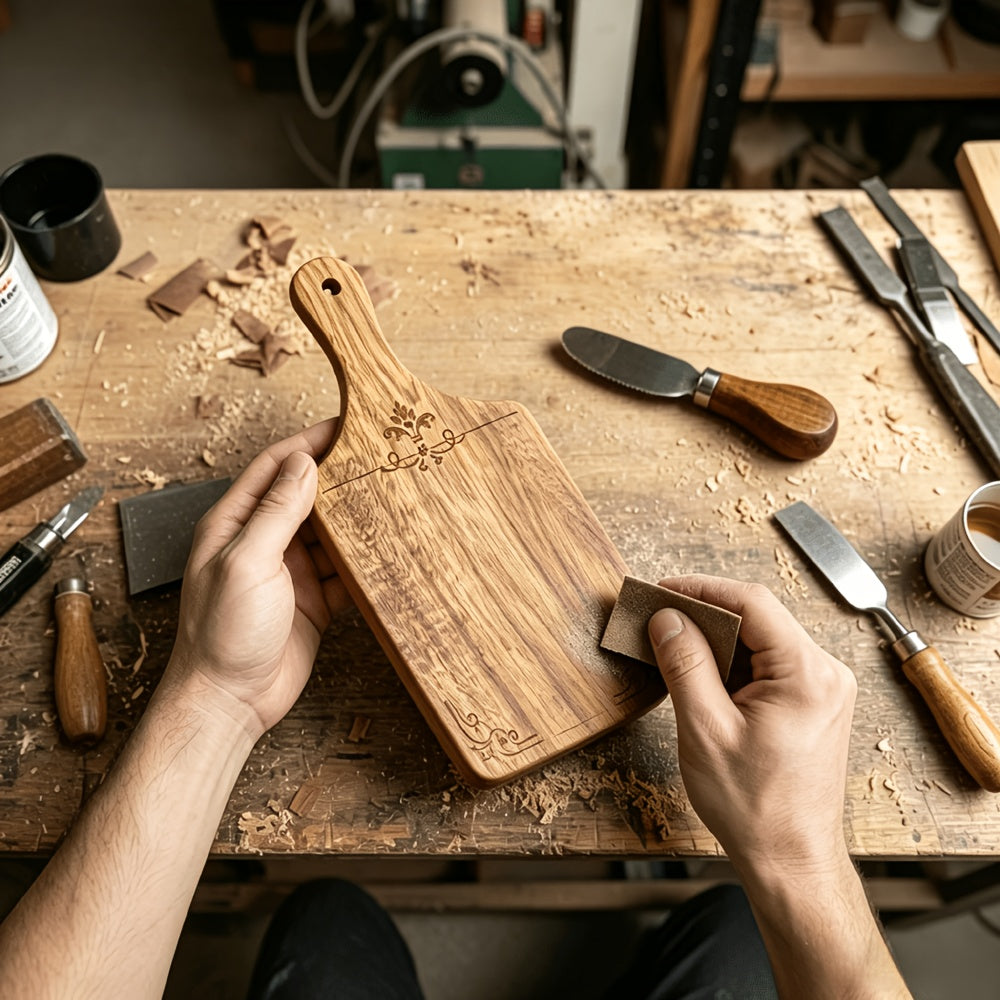 Planche à découper en bois à poignée