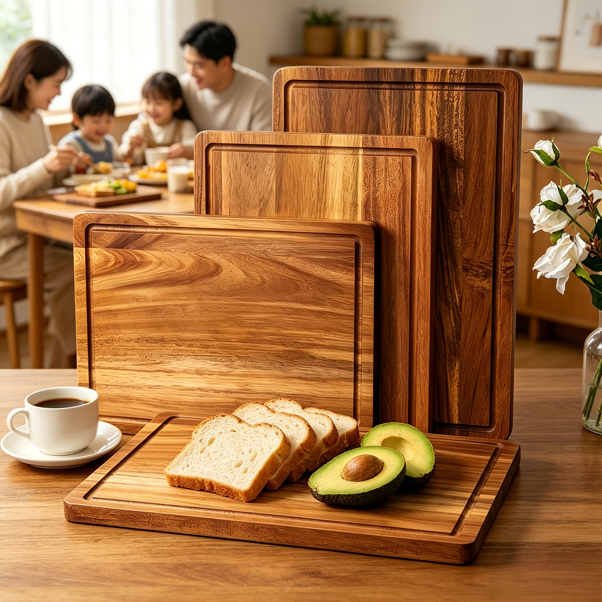 Planche à découper en acacia à rainure à jus pour viande et poisson