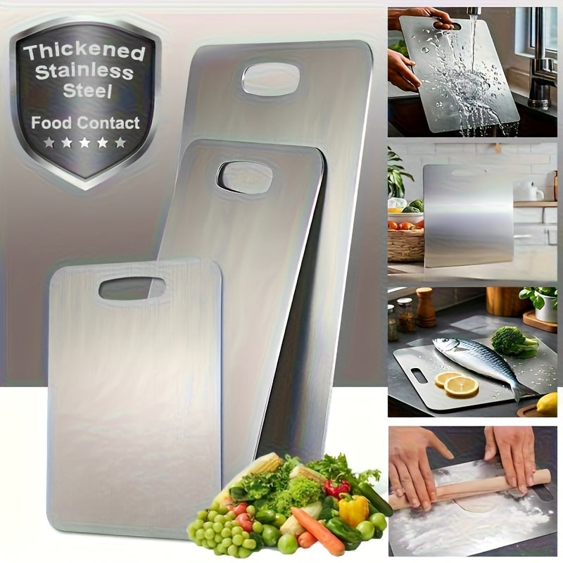 Planche à découper en inox antidérapante — lot de 3